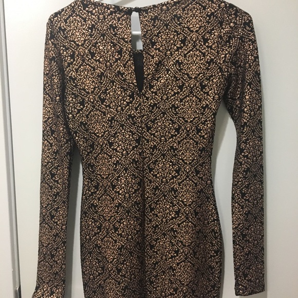 Metallic Gold Long Sleeve Bodycon Dress - Picture 3 of 3